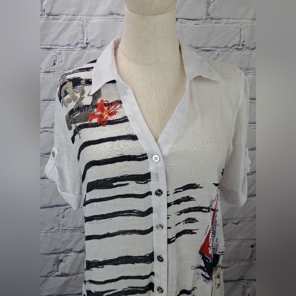 Le Grenier Top Shirt Nautical Sailing Ltweight Transparent Beach Y2K 90s Medium - Picture 1 of 14